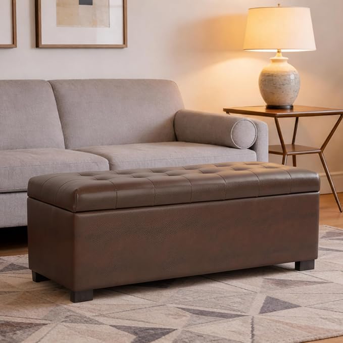 HomePop Large Tufted Storage Bench - Antique Brown - Image 4