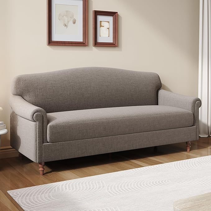 Christopher Knight Home Sola 77.5'' Modern Chenille Upholstered Loveseat Sofa with Rolled Armrest and Rubberwood Frame, 2-Seater Home Sofa Living Room, Comfy Couch for Hotel/Apartment, Brown
