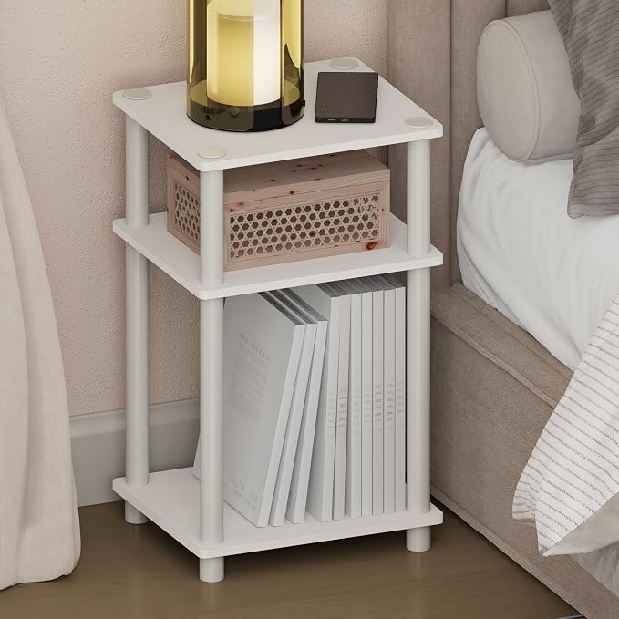 Furinno Just Turn-N-Tube Open Storage Nightstand, 1 Pack, 3-Tier, White/White by Furinno-FitsYourSpaceFitsYourBudget
