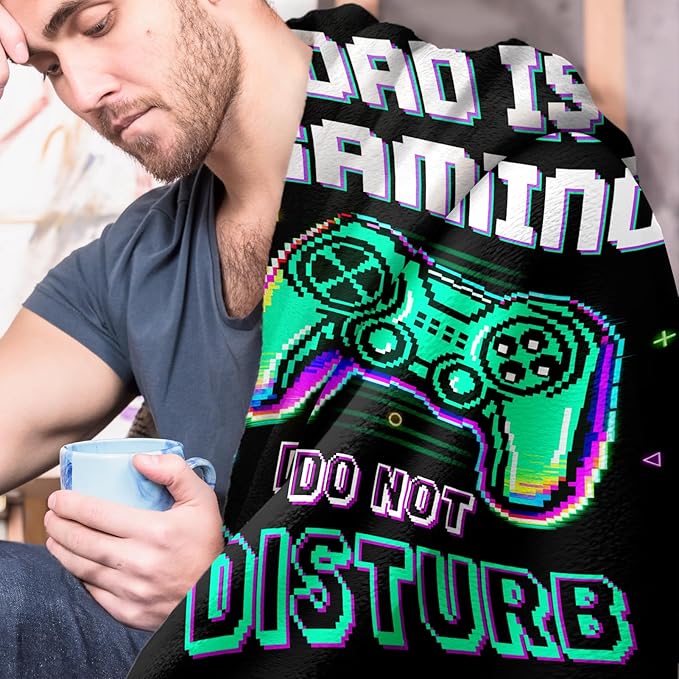 Dad Birthday Gifts from Daughter Son, Funny DAD is Gaming, Soft Flannel Blanket, Fathers Day Christmas Birthday Gifts for Daddy Father Present - 50’’ x 60’’