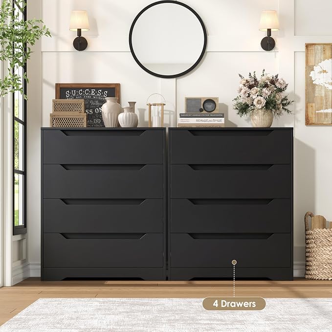 HOSTACK Black Dresser, 4 Drawers Dresser, Modern Chest of Drawers with Cut-Out Handles, Small Dressers with Drawer, Wood Makeup Chest Organizer for Living Room, Entryway, Home Office, Black - Image 6