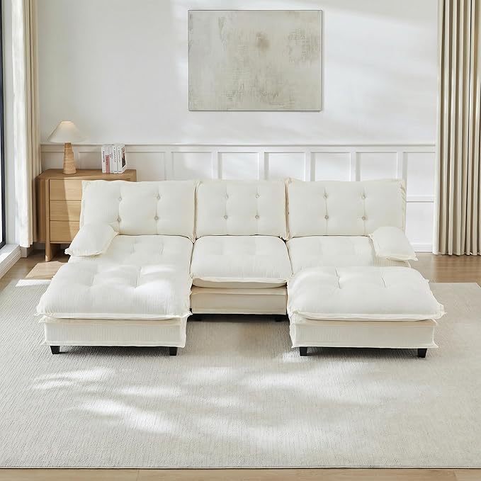 108" U Shaped Modular Sectional Sofa Couches for Living Room, Cloud Couch with Movable Ottomans, Comfy Chenille Sofa with Pillow-top Armrest for Bedroom Apartment | Free Combination, Tufted