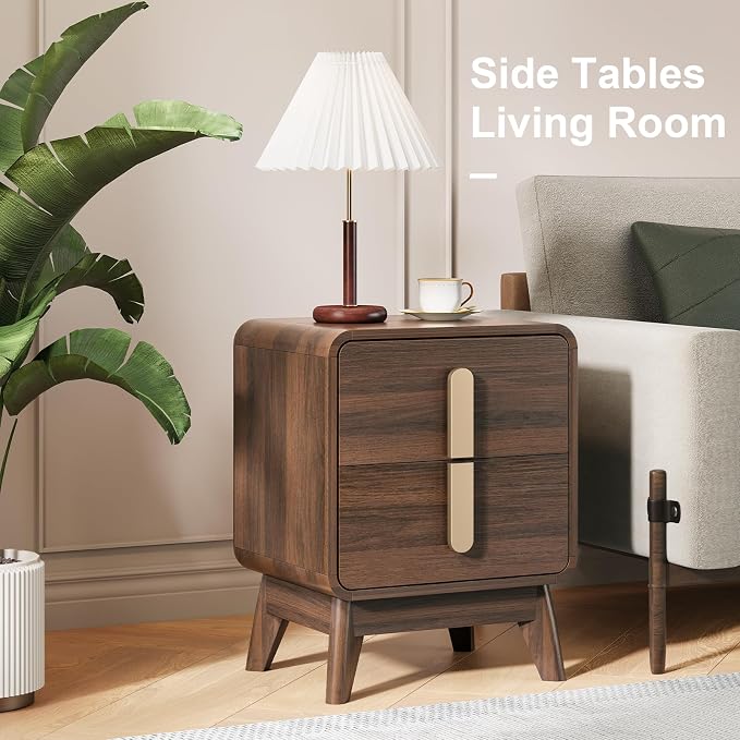 JOINICE, Nightstands Set of 2, Mid Century Modern Nightstand with Drawers, Bedside Tables with Solid Wood Legs, End Side Tables for Bedroom, Small Space,Walnut - Image 6
