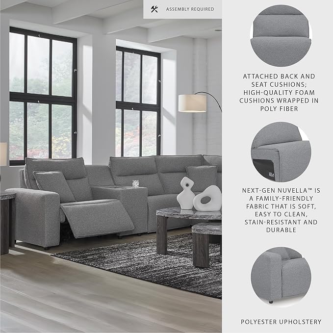 Signature Design by Ashley Modern ModMax II Stain Resistant L-Shape Right-Arm Facing 6-Piece Reclining Sectional with Console and Adjustable Headrest, Gray