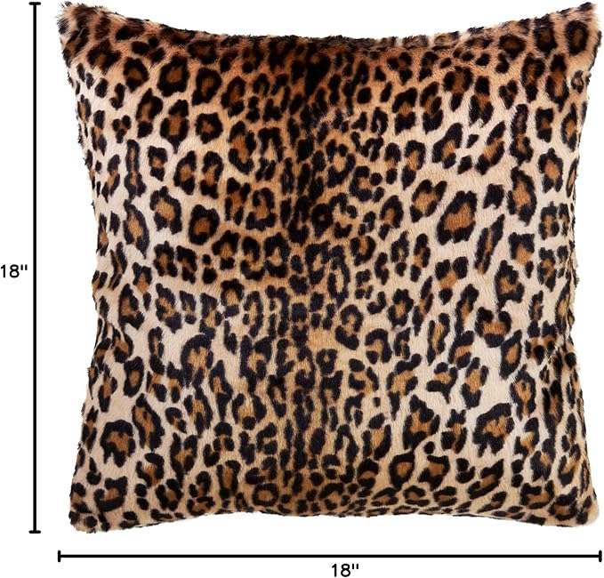 SARO LIFESTYLE Guépard Design Cheetah Print Faux Fur Polyester Pillow with Down Filling, 18", Brown