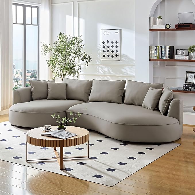 ERYE Luxury Curved Upholstered Sectional Sofa for Living Room, 129" Oversized Unique Curved Leisure Sofa Couch with Left Facing Chaise Lounge & 7 Pillows for Home Apartment