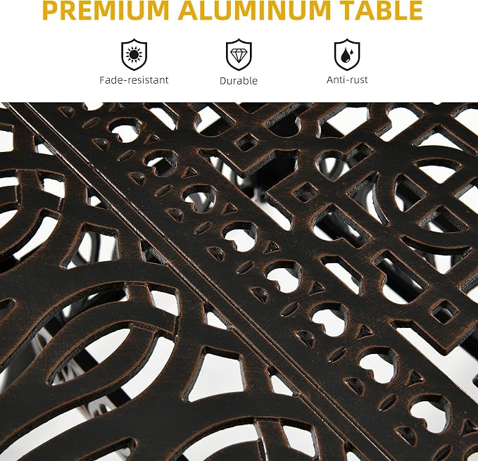 DWVO Cast Aluminum Outdoor Dining Table, 59'' Patio Table w/Max Bearing 220 LBS, Patio Dining Table with 2" Umbrella Hole and Adjustable Foot Pads for Garden, Backyard, Deck and Patio, Bronze - Image 4
