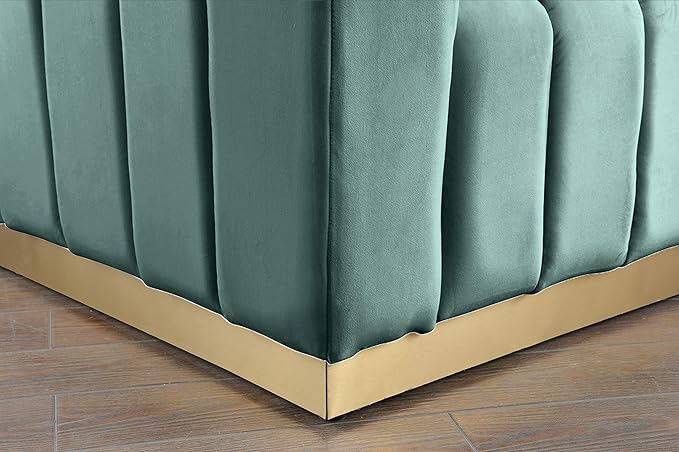Meridian Furniture 603Mint-L Marlon Collection Modern | Contemporary Velvet Upholstered Loveseat with Deep Channel Tufting, Stainless Steel Base in a Brushed Gold Finish, Mint, 62.5" W x 34" D x 28" H