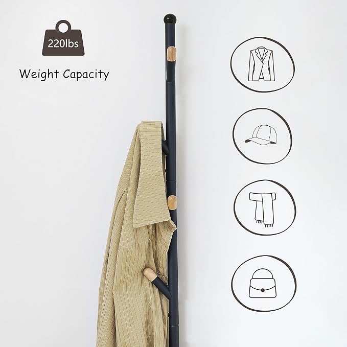 Gewudraw Coat Rack Stand Shoe Bench - 3 in 1 Coat Hall Tree with Shoe Storage With Benches Small Metal Shoes Shelf for Entryway Living Room Bedroom Hallway Mudroom - Image 5