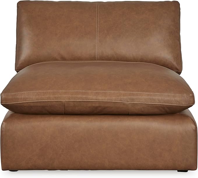 Signature Design by Ashley Emilia Modern Leather Match 3-Piece Sectional Sofa with Loose Back Cushions and 2 Bolster Pillows, Light Brown