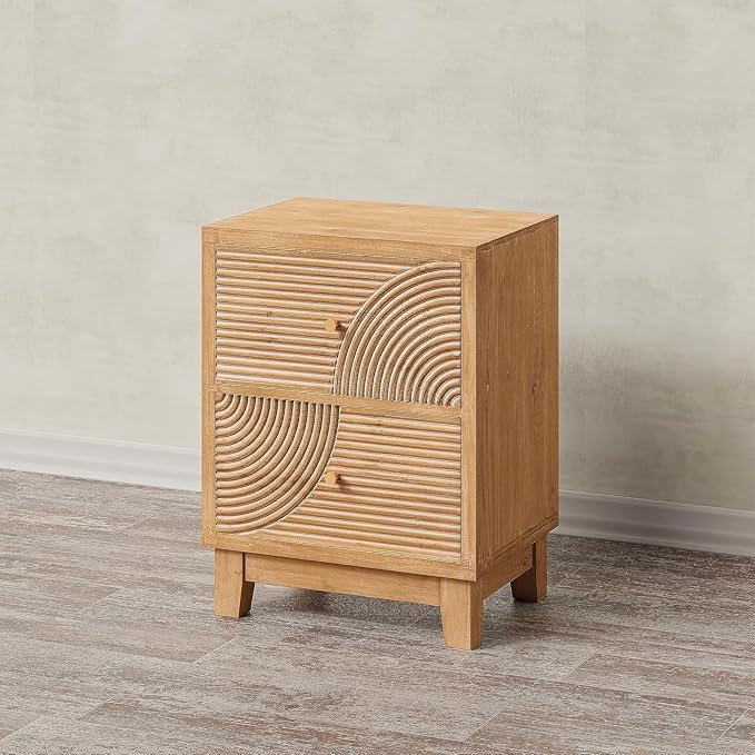 COZAYH Set of 2 2-Drawer Farmhouse Nightstand, Mid Century Nightstand Fully Assembled with Handcrafted Wood Ring Pattern for Boho, Mid-Century, Rustic Style, Natural Wood - Image 11