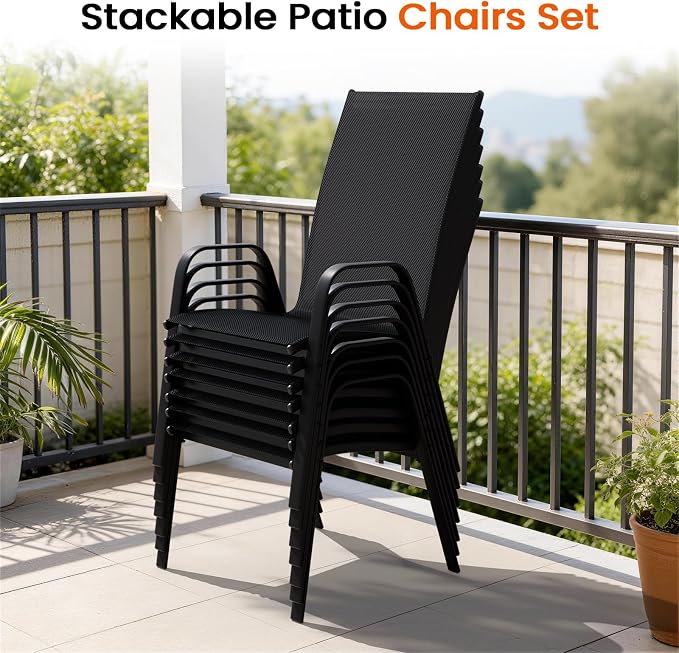 JEAREY Patio Dining Chairs Set of 4, Outdoor Stackable Dining Furniture Set, All Weather Dining Set for Lawn, Garden, Backyard, Poolside, Black - Image 7