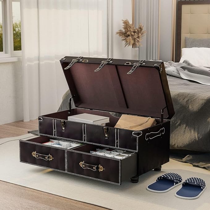 Vintage Storage Bench Upholstered Mid-Century Storage Ottoman Bed Bench Padded Storage Chest for Hallway, Entryway, Bedroom, Matte Black - Image 9