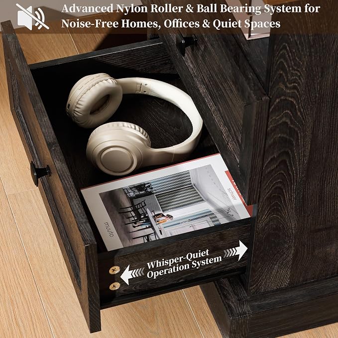 Night Stand with Charging Station, Bedside Table with 2 Drawers Storage and Open Shelf, Nightstand with Outlets, Wood Modern End Table for Bedroom Office (1, Dark Grey) - Image 6