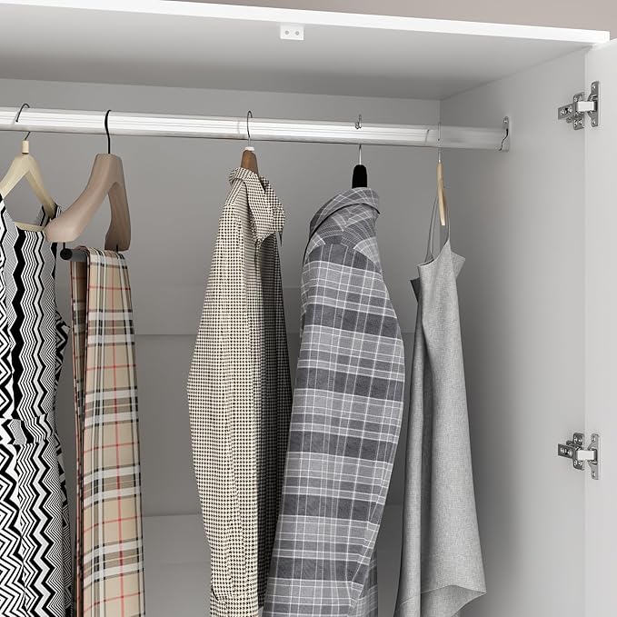 FUFU&GAGA Wardrobe with Mirror Doors, White Bedroom Armoire with Shelves, Hanging Rod, Mirror Wardrobe Closet Modern Clothes Storage Cabinet for Guest Room Cloakroom, 31.5”W x 19.7”D x 70.9”H