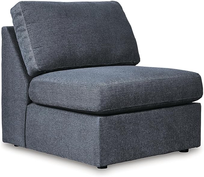 Signature Design by Ashley Modmax Contemporary Stain Resistant Right-Arm Facing 4-Piece Sectional with Chaise, Audio Console, Armrest, Throw Pillows, Storage, Reversible Cushions and USB Port, Blue