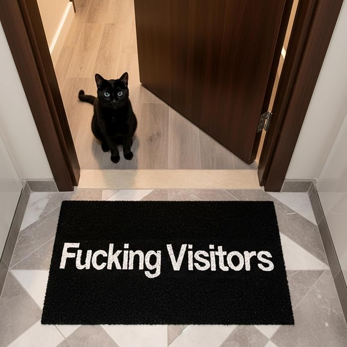 Fisura – Door mat Entrance “F*cking Visitors” Made of Coconut with Non-Slip PVC Backing. Hand-Painted Black Indoor Rug with White Letters. Fun Message Doormat. 30 x 18 inches. - Image 6