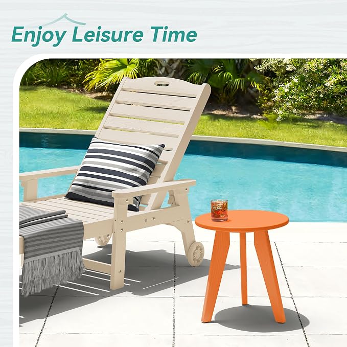 HDPS Outdoor Side Table, Small Round Side Table Weather-Resistant, Outdoor Side Tables for Patio, Porch, Deck, End Table for Plant Stand, Living Room, Bedroom, Orange - Image 2
