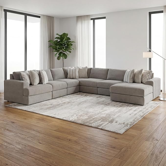 Signature Design by Ashley Casual Avaliyah U-Shape Left-Arm Facing 7-Piece Sectional with Chaise and Reversible Cushion, Gray