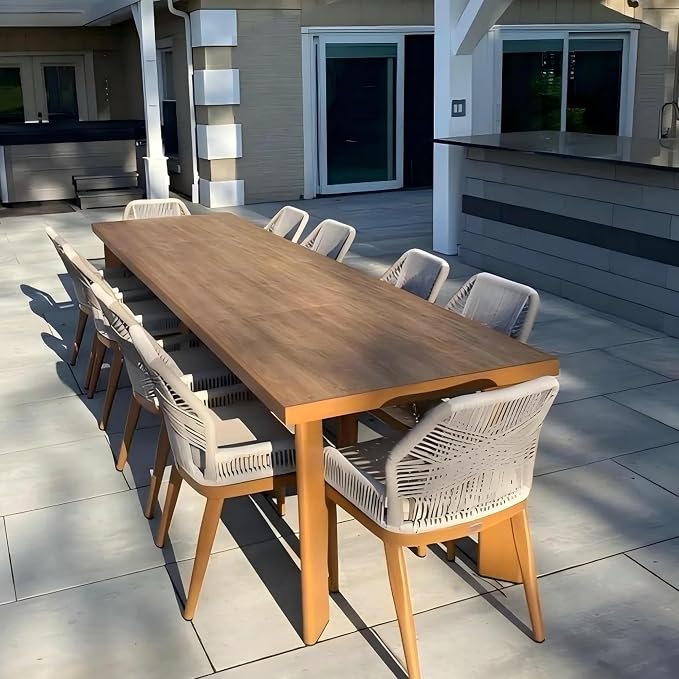 PURPLE LEAF 11 Pieces Dining Set Patio Metal Rectangular Table and Wicker Rattan Chairs for Outside Porch Garden Kitchen Modern Outdoor Furniture Sets by PURPLELEAF