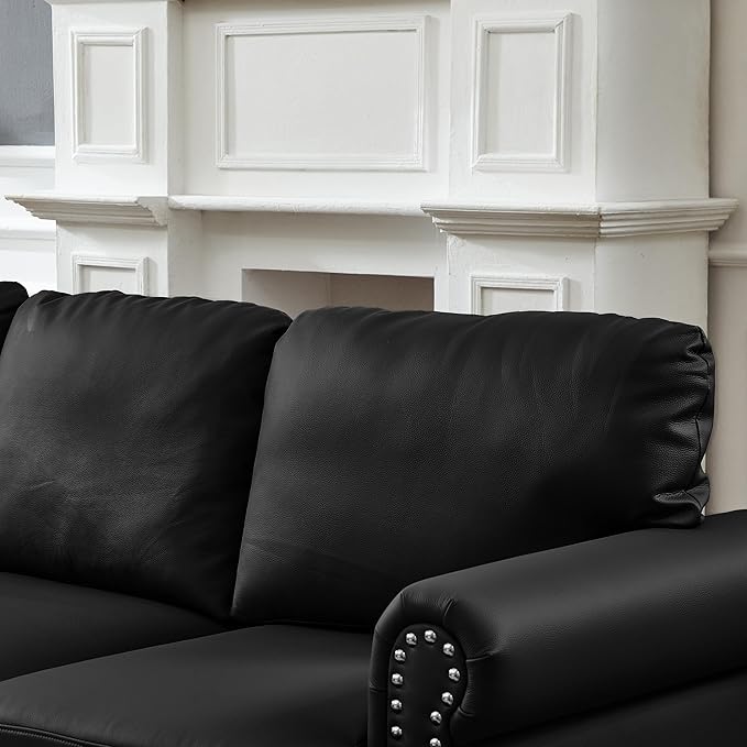 2 Pieses Living Room Sofa Sets Faux Leather Couch and Loveseat with Nailhead Decor, Soild Wood Legs, Rolled Armrests & Storage ,2PCS Sofas 3 Seaters Couch and Love Seat for Living Room Furniture Sets