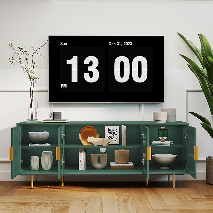 66" TV Stand for 75 Inch TV, Minimalist Media Console with Adjustable Shelves, Modern Entertainment Center with Storage for Living Room Bedroom, Green - Image 7