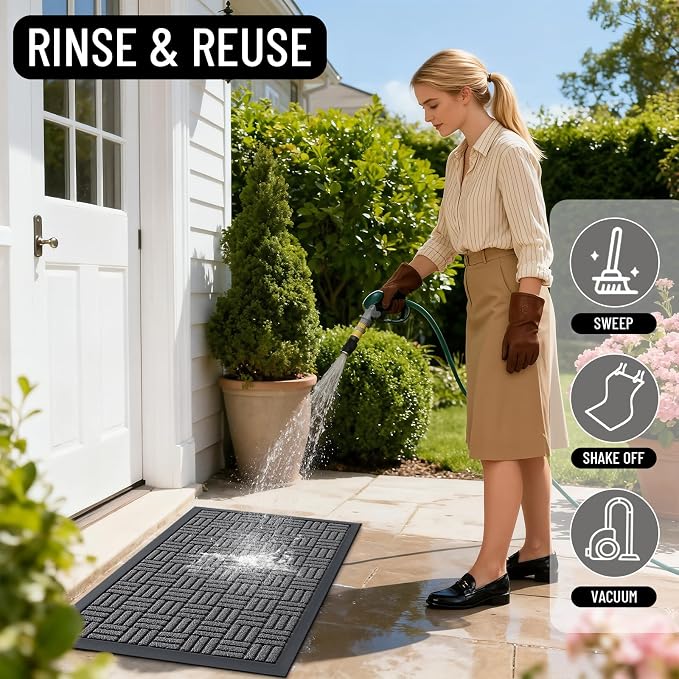 OLANLY Front Door Mat Outside Entrance 35x23, Absorbent, Heavy Duty Sturdy Natural Rubber Doormat Indoor Outdoor, Stain and Fade Resistant, Non-Slip Backing Low Profile Floor Mat for Entryway, Grey - Image 8