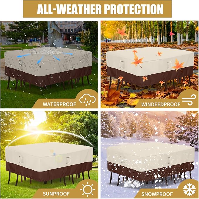 Patio Waterproof Outdoor Covers For Patio Furniture 600D Heavy Duty Oxford Uv Resistant Anti-Fading Rectangular Furniture Covers 90"L x 64"W x 28"H (Beige & Brown) - Image 7