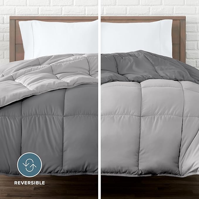 Bare Home California King Comforter - Reversible Colors - Goose Down Alternative - Ultra-Soft - Premium 1800 Series - All Season Warmth - Bedding Comforter (California King, Grey/Light Grey)