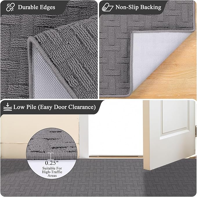 Ileading Indoor Door Mat 3x5ft Absorbent Dog Mats for Muddy Paws,Machine Washable Small Living Room Area Rug with Non-Slip Rubber Backing Low-Profile Inside Carpet for Hallway,Entryway,Kitchen(Grey) - Image 3