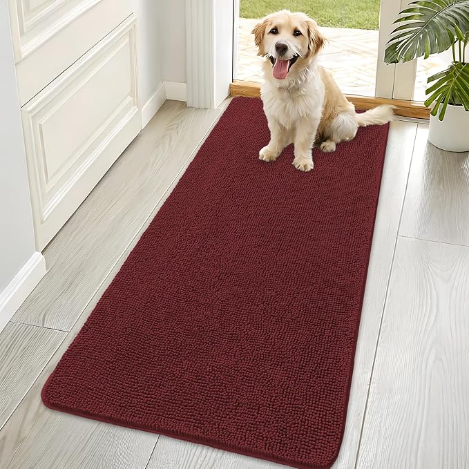 OLANLY Dog Door Mat for Muddy Paws 70x35, Absorbs Moisture and Dirt, Absorbent Non-Slip Washable Doormat, Quick Dry Chenille Mud Mat, Entry Indoor Entryway Carpet for Inside Floor, Caramel Russet by OLANLY
