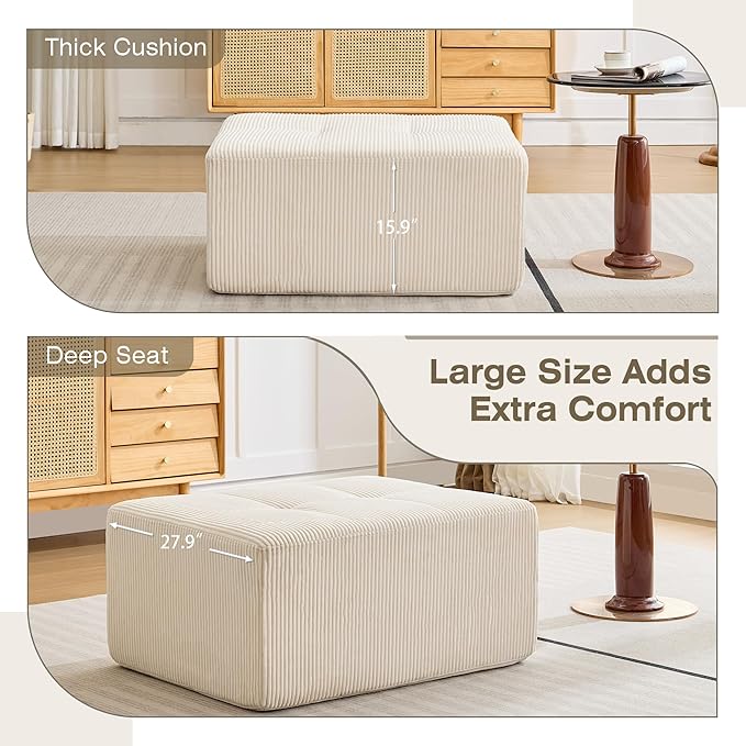 Modular Sectional Sofa, Boneless Couches for Living Room, Corduroy Couch, Big Comfy Couch, Modular Cloud Sofa with Deep Seat (White, 1 Piece-Ottoman)
