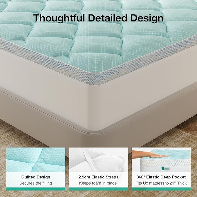 Novilla Dual Layer Memory Foam Mattress Topper with Cooling Mattress Pad Cover for Hot Sleeper, Gel Memory Foam Back Pain Relief, Breathable & Certi-Safe, Queen