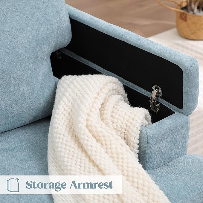Oversized Accent Chair with Storage Armrest, Modern Upholstered Reading Living Room Chairs, Comfy Large Armchair, Fabric Single Sofa Chair for Bedroom (Green)