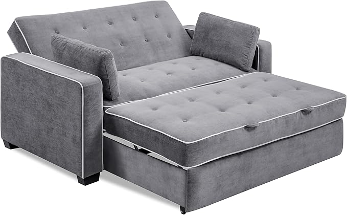 Serta Ainsley 72.6" Convertible Sleeper Sofa, Queen Size, Dreamcoil Comfort, Soft Woven Fabric, Charcoal