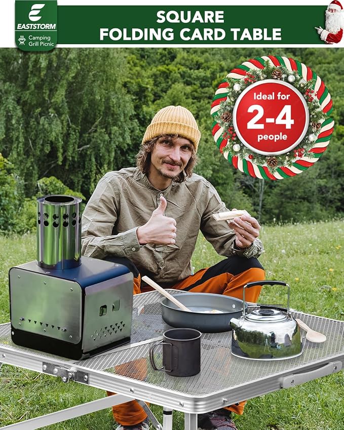 Square Folding Card Table with Adjustable Height (12" & 26"), Silver Portable Metal Mesh Table for Camping, BBQ, Picnic, Game, Patio & Indoor Use, Fits 2–4 People, Lightweight 7.6 lb, Supports 66 lb - Image 4