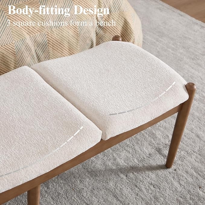 DUOMAY 55'' Modern Ottoman Bench, Chenille Upholstered Entryway Bench Bedroom Bench with Wood Legs, End of Bed Bench for Bedroom, Living Room, Corners, Kitchen, Beige - Image 8