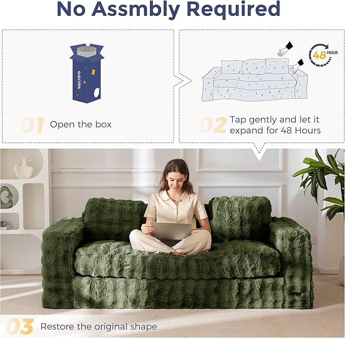 MAXYOYO 3 Seater Sofa for Living Room, Tufted Boneless Couch Bubbled Sofa Couch, Comfy Bean Bag Chair for Bedroom Apartment, No Assembly Needed
