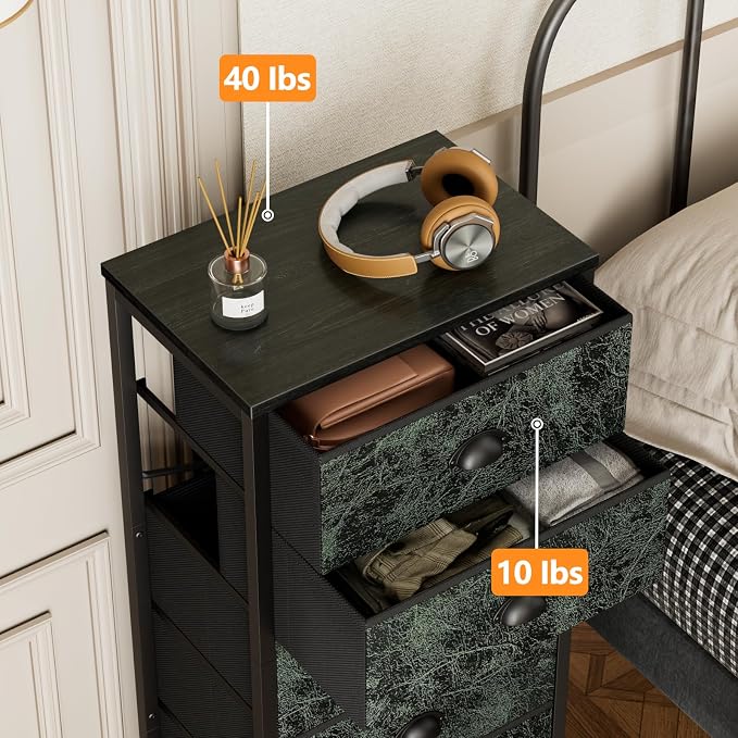 Furnulem Vertical Dresser for Bedroom,Tall Storage Tower Unit and Chest with 6 Drawers,Vintage Green Nightstand Furniture with Fabric Drawer Organizer in Dorm, Living Room,Closet,Entryway,Hallyway - Image 3