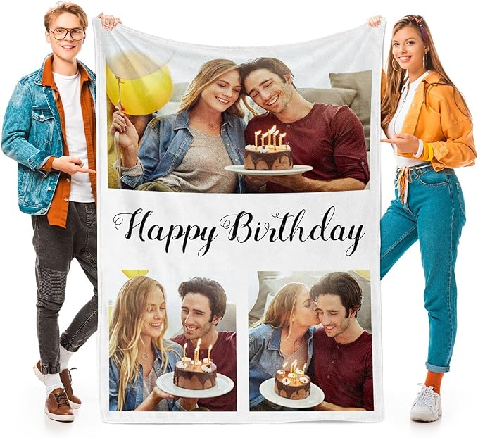 Printwoo Custom Blanket with Photos, Personalized Photo Blankets Using My Own Photos, Customized Blankets with Pictures, Personalized Gifts for Birthday, Anniversary