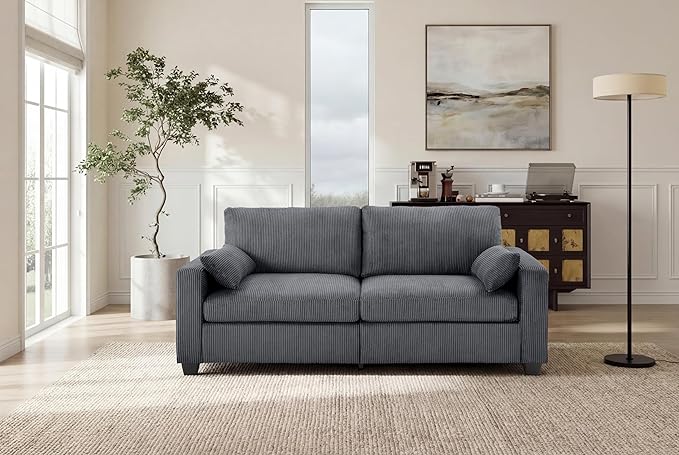 79" Modern Cloud Sofas for Living Room Bedroom, 2 Seat Modular Couch Soft Corduroy Upholstered Loveseat Couches with Toss Pillows for Home Apartment Office Studio