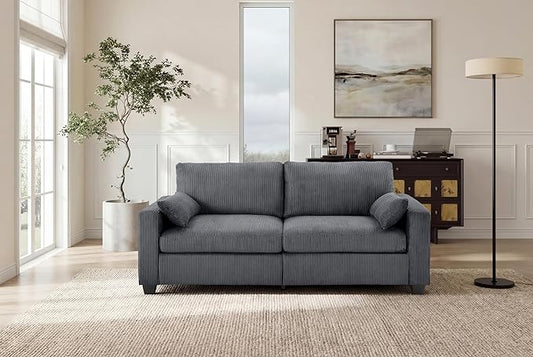 79" Modern Cloud Sofas for Living Room Bedroom, 2 Seat Modular Couch Soft Corduroy Upholstered Loveseat Couches with Toss Pillows for Home Apartment Office Studio