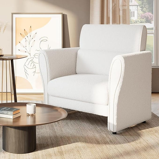 GarveeHome Modern Accent Chair, Boucle Upholstered Armchair for Living Room, Mid-Century Lounge Chair, Comfy Single Sofa for Bedroom, Office, Ivory