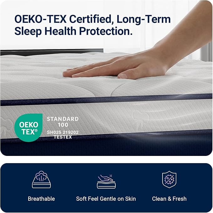 Avenco 12 Inch King Size Mattress in a Box, Hypoallergenic & Back Pain Relief, Hybrid King Mattresses with Smarts Coils, Fiberglass Free CertiPUR-US Certified Colchones No Box Spring Needed
