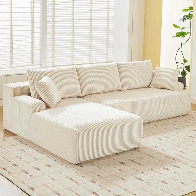 96” Modular Sectional Sofa Couches l-Shape Couch 3 Seat Modular Sofa Memory Foam Sectional Couches for Living Room, Cloud Couch with Oversized Chaise (Beige, Left Facing Chaise)