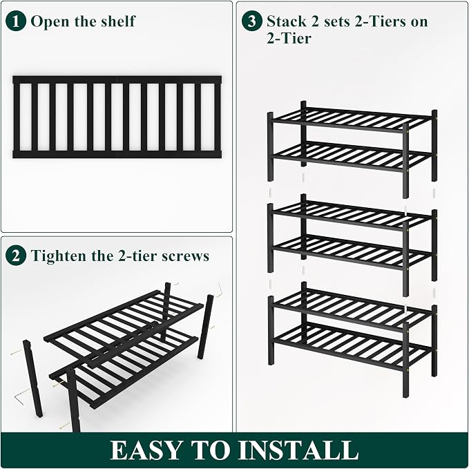 Smiry Shoe Rack, 6 Tier Thick Bamboo Shoe Organizer, Stackable Free Standing Wooden Shoe Storage Shelf for Closet, Entryway, Front Door Entrance, Black - Image 5
