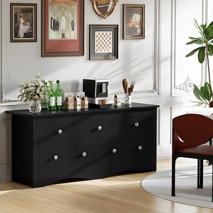 Furmax Dresser for Bedroom, 5 Wood Dresser, Chest of Drawers, for TV up to 65 inch, TV Stand Storage Chest of Drawers for Hallway Entryway (Black) - Image 7