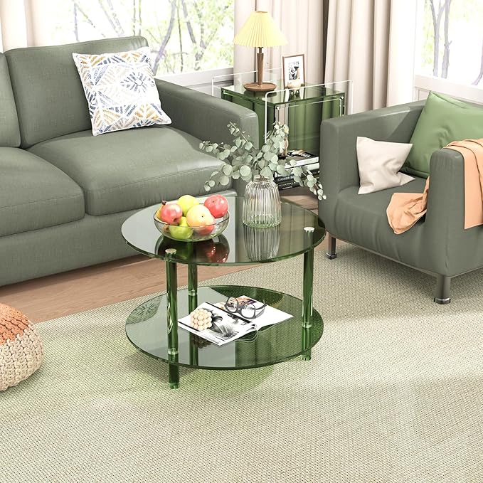 Acrylic Coffee Table, Small Round Modern Coffee Table for Living Room, Green