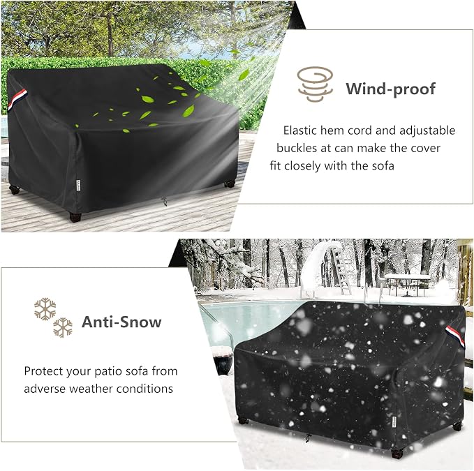 Outdoor Couch Cover Waterproof Heavy Duty Patio Furniture Covers, 60W x 35D x 35H Inches 2 Seater Outdoor Sofa Cover (Black) - Image 7