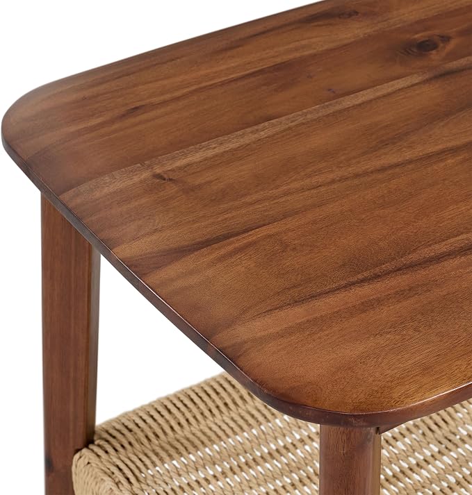 Alaterre Furniture Calais 2-Tier Solid Wood End Table with Woven Storage Shelf – Mid Century Modern Nightstand or Side Table for Living Room, or Bedroom (Chestnut) - Image 10